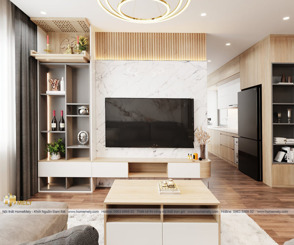 Thiết kế nội thất chung cư bạch đằng hải dương kệ tivi