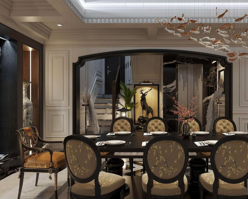 Thiết kế nội thất biệt thự phong cách indochine cho phòng bếp