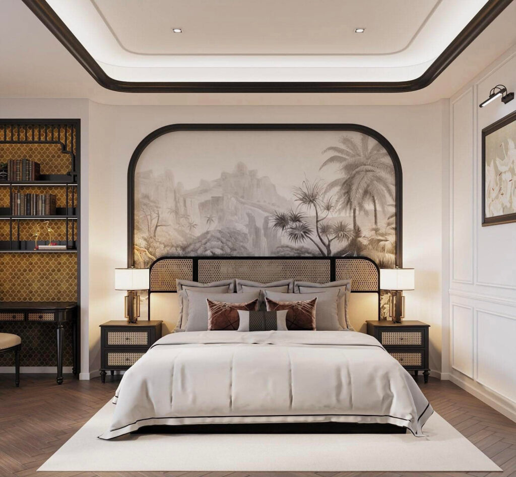 Thiết kế nội thất biệt thự phong cách indochine cho phòng ngủ