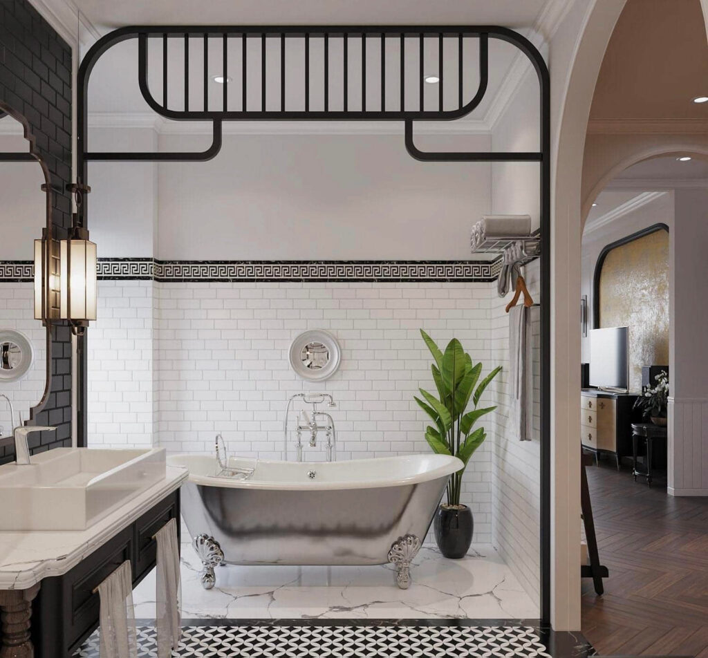 Thiết kế nội thất biệt thự phong cách indochine cho phòng tắm