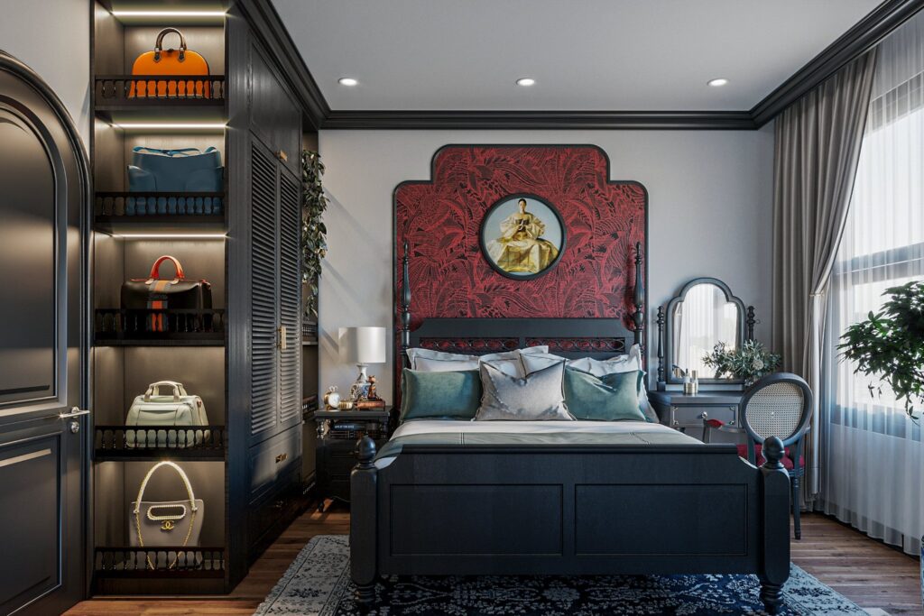 Mẫu thiết kế chung cư phong cách Đông Dương cho phòng ngủ