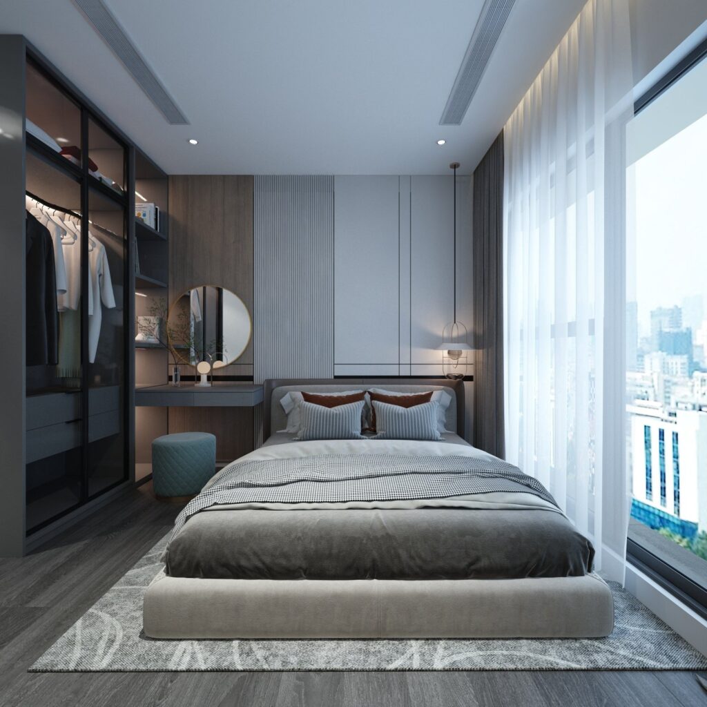 Thiết kế nội thất chung cư phòng ngủ phong cách Bắc Âu kết hợp hiện đại