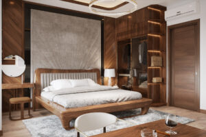 Thiết kế nội thất nhà phố gỗ óc chó đẹp